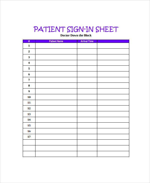 Printable Medical Sign In Sheet