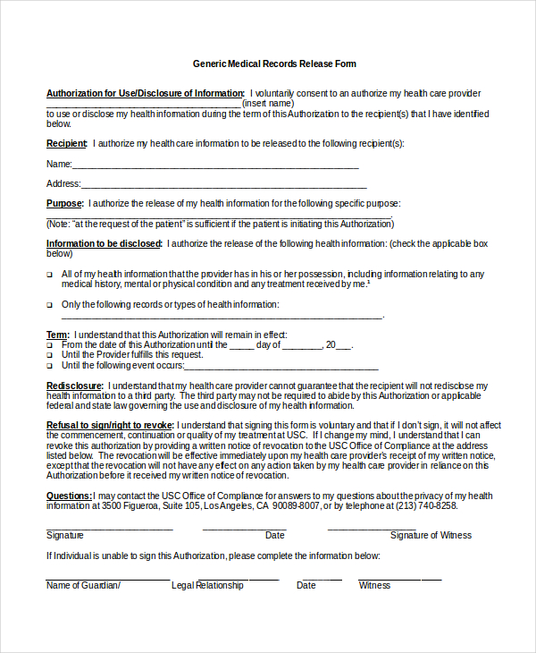medical release form template for children 40 medical records 