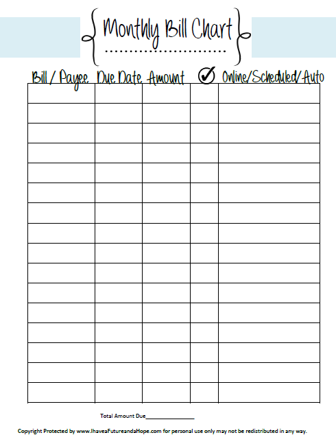 Bill Planner Printable   Pay Down Your Bills This Year!