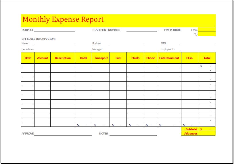 monthly expense report excel   Boat.jeremyeaton.co