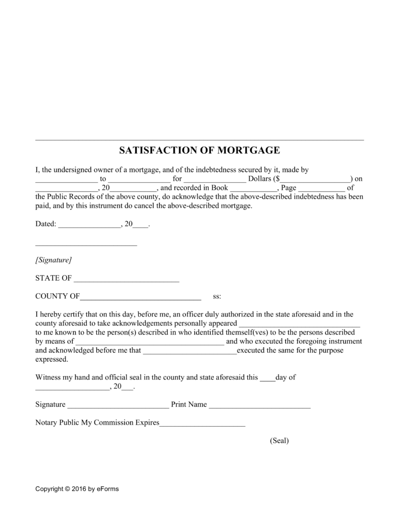 Free Mortgage Lien Release (Satisfaction of Mortgage) Form   PDF 