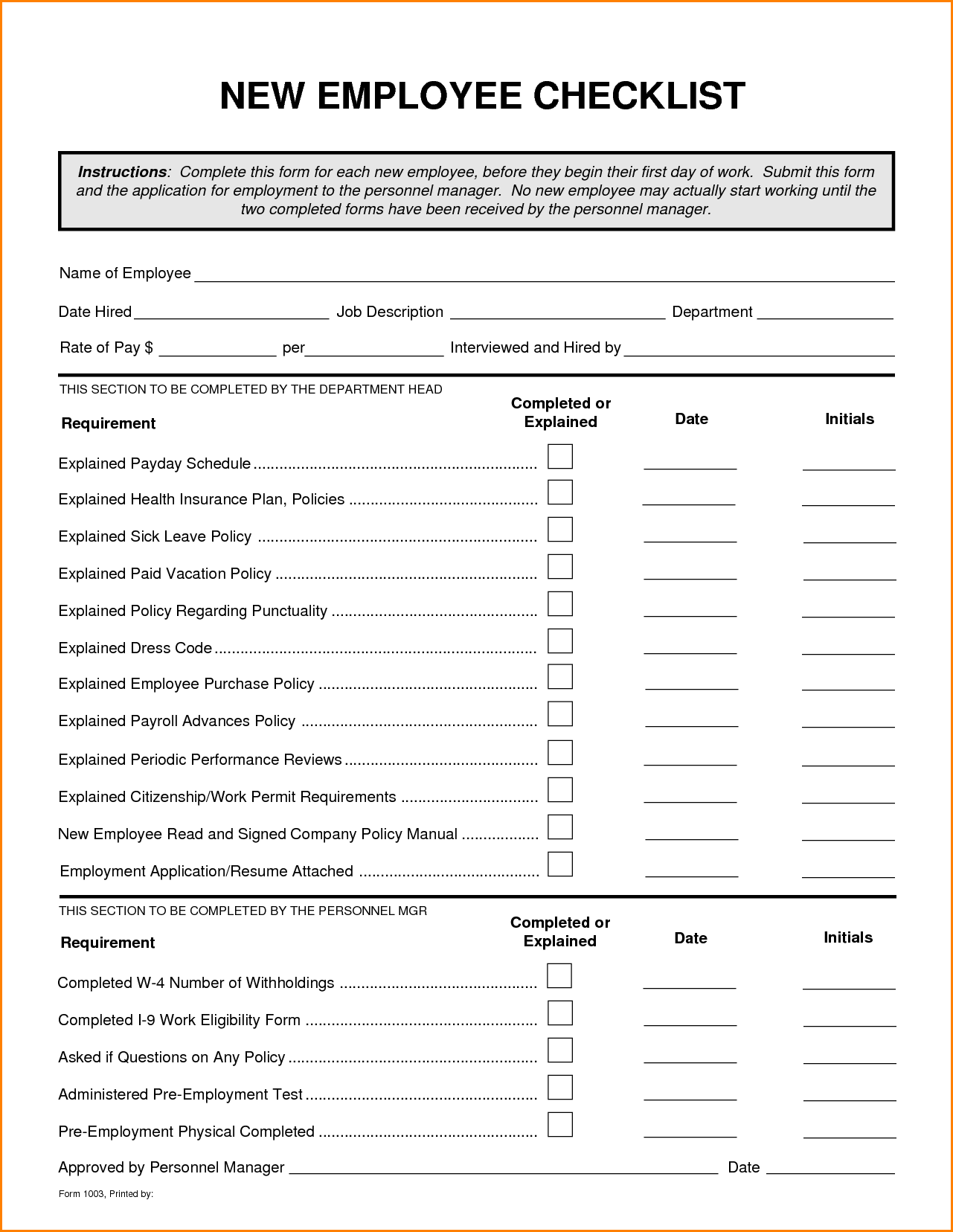 Fillable Online New hire form: Sample template Download (pdf) Fax 