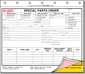 Special Parts Order Form, 3 part