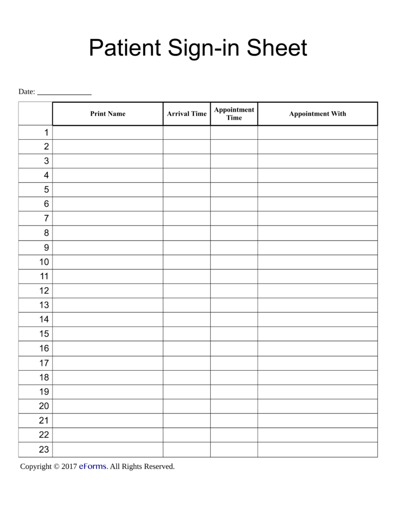 Patient Sign in Sheet Template | eForms – Free Fillable Forms