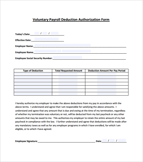 10 Payroll Deduction Forms to Download | Sample Templates