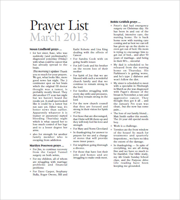 prayer list template   Kleo.beachfix.co