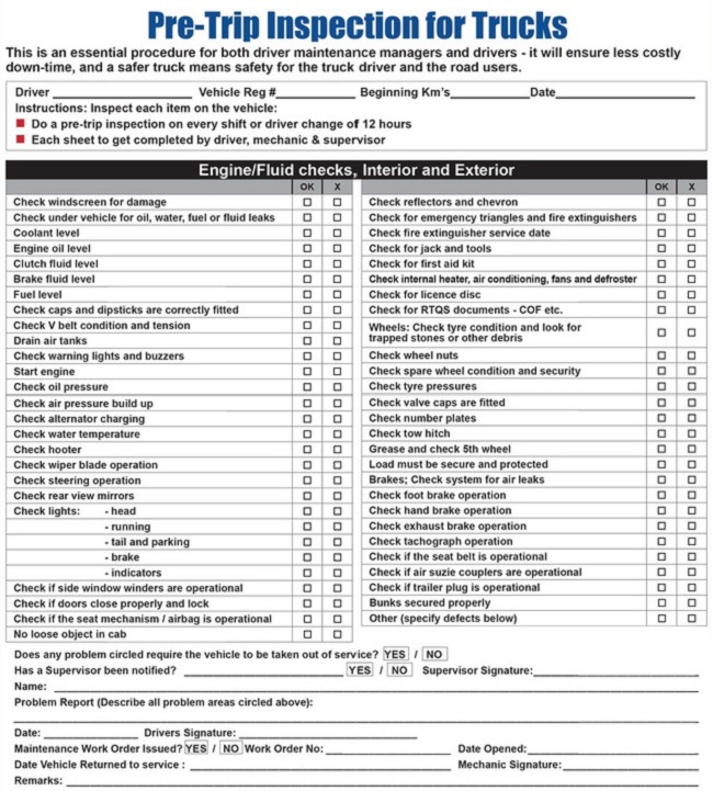 TX CDL Pre Trip Inspection Checklist (Walk Around) Skills Test