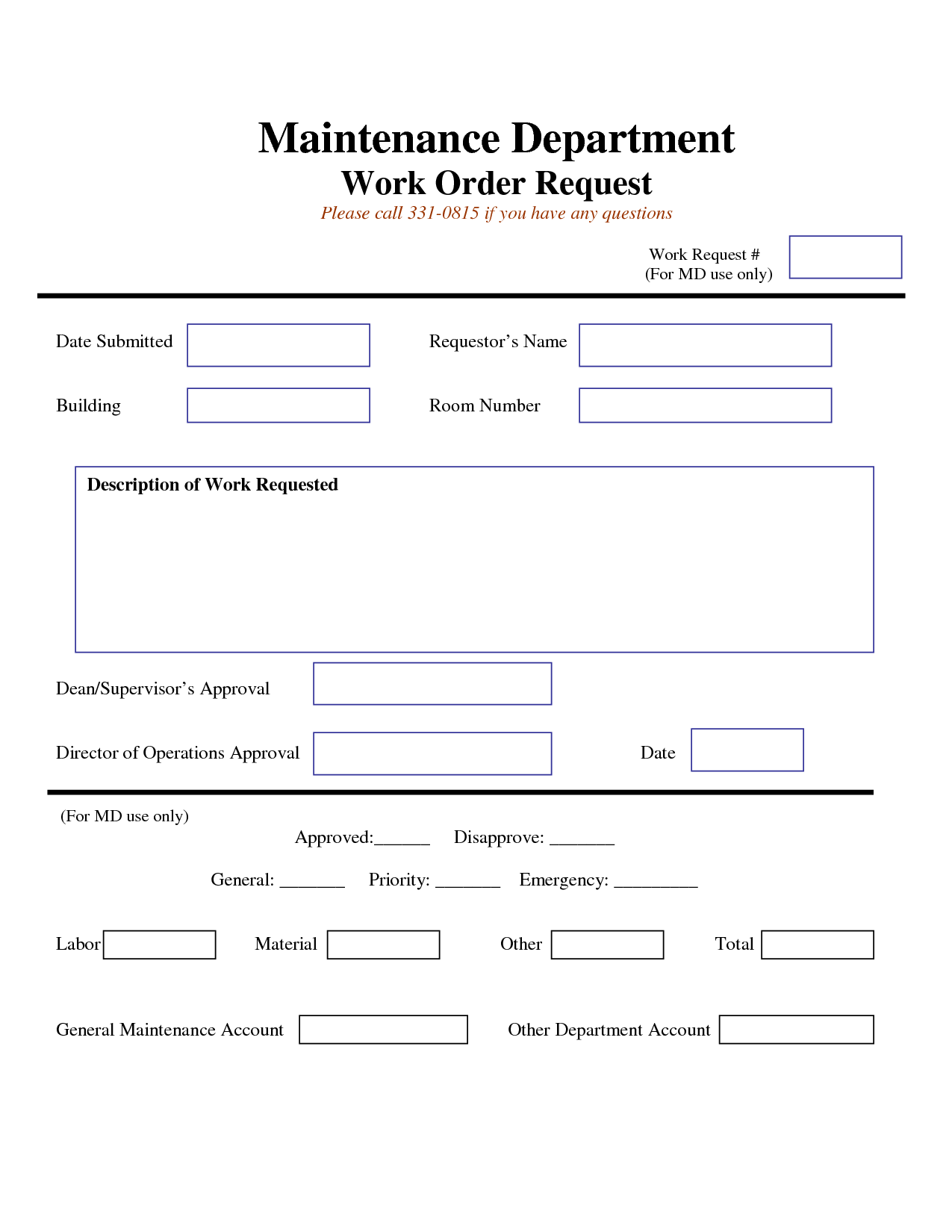 work request form | Maintenance Work Order Request Form | work 