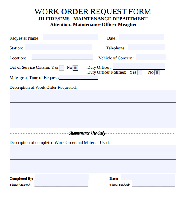 printable maintenance work order forms   Gecce.tackletarts.co