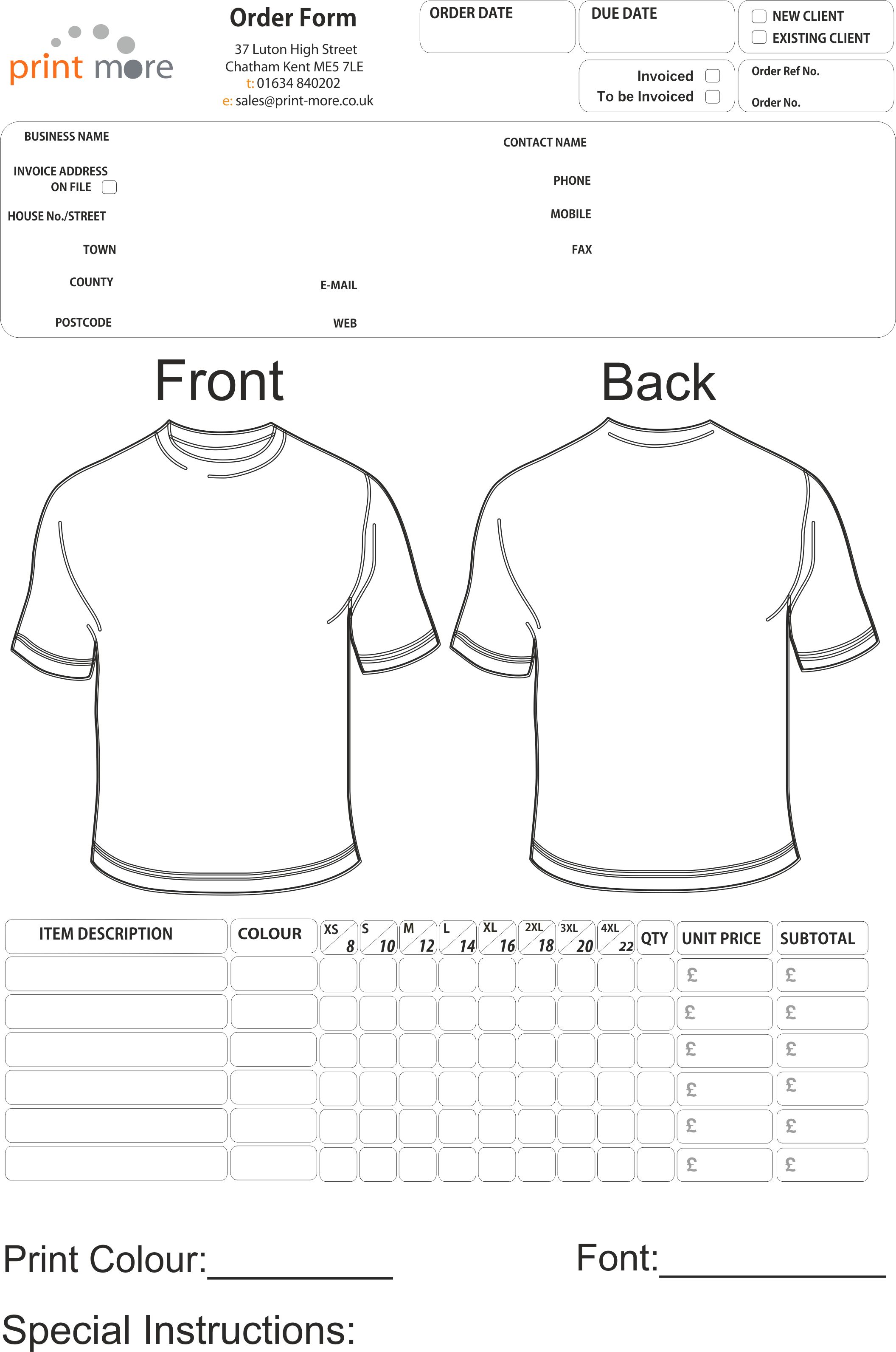 Shirt Order Form Template