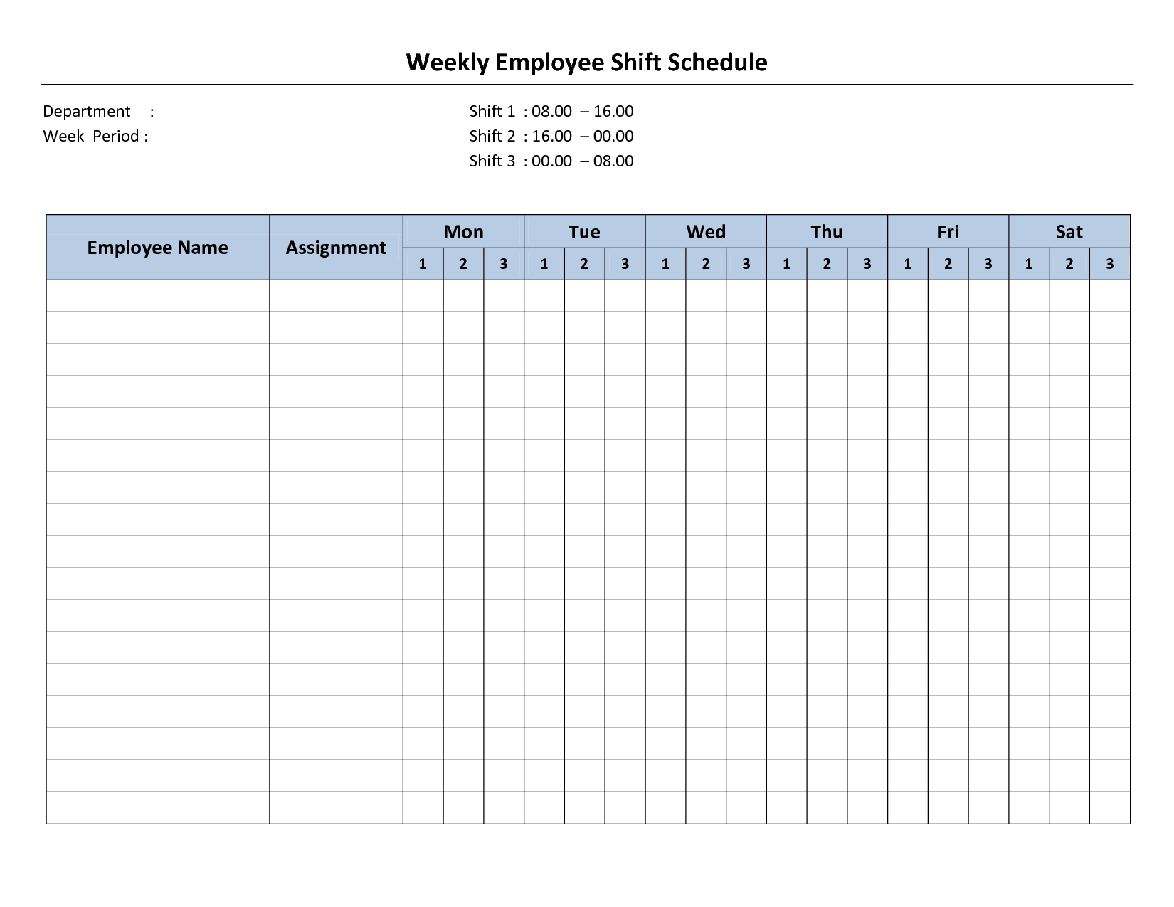 Free Printable Work Schedules | Weekly Employee Work Schedule 