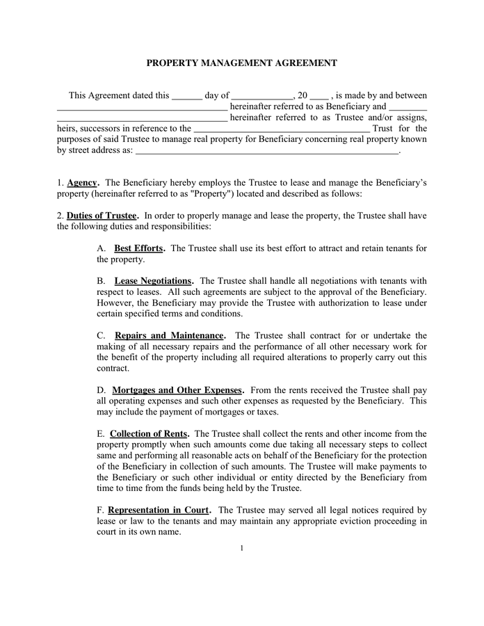 Property Management Agreement | Create & Download a Free Contract