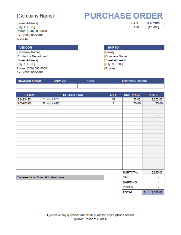 Purchase Order | Purchase Order Template for Excel
