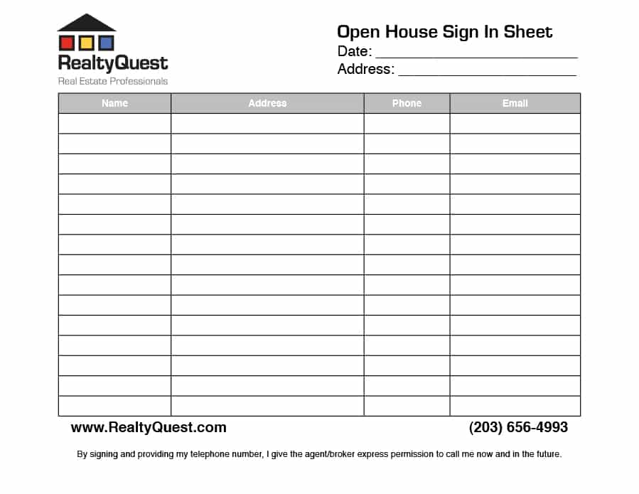 realtor printable | realtor open house sign in sheet printable 