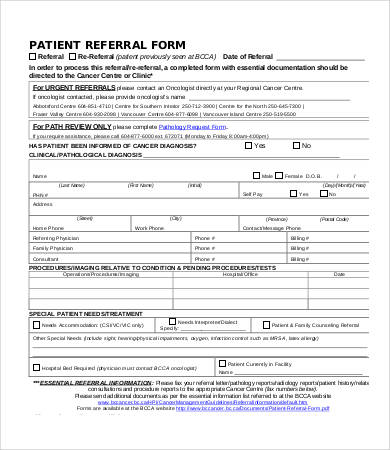 patient referral form template referral forms templates 