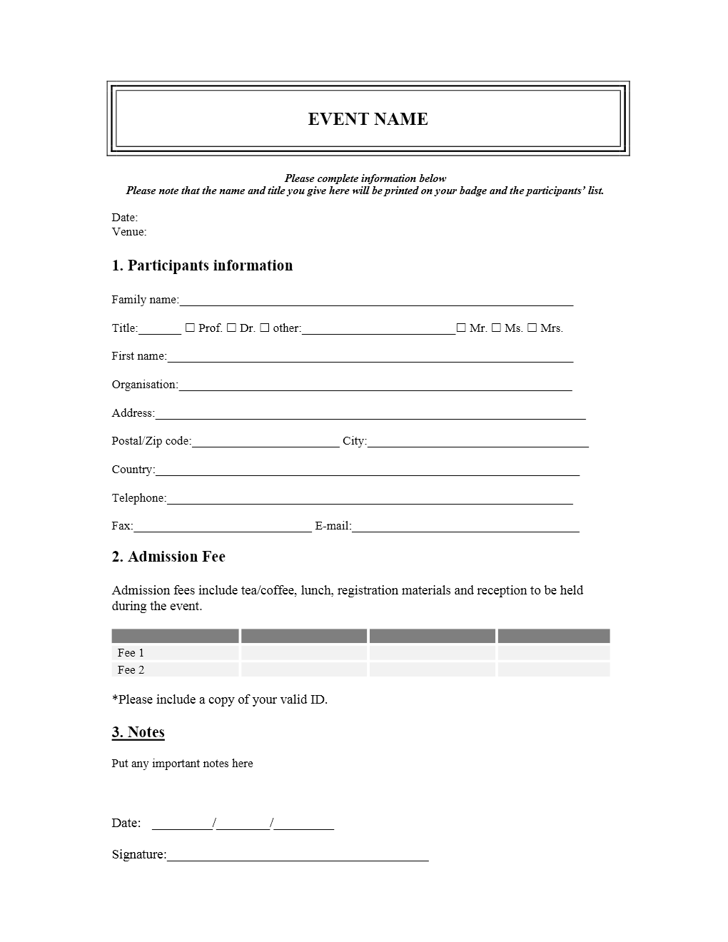free registration forms template   Kleo.beachfix.co