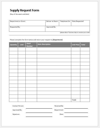 equipment request form template supply request form templates ms 