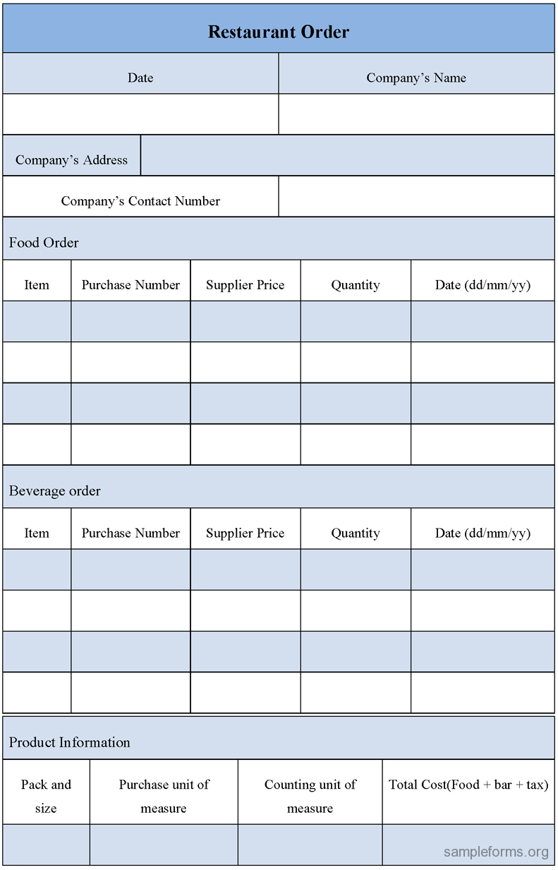 restaurant food order form template   Tier.brianhenry.co
