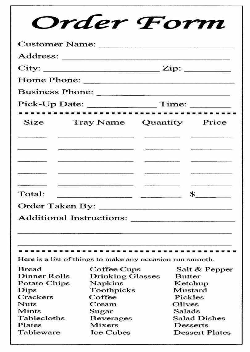 Restaurant Order Guide Form