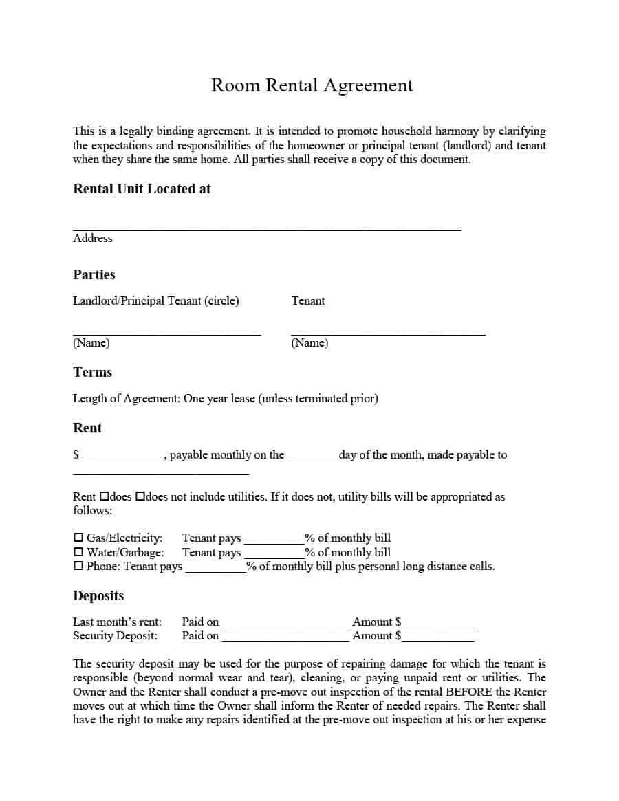 39 Simple Room Rental Agreement Templates   Template Archive
