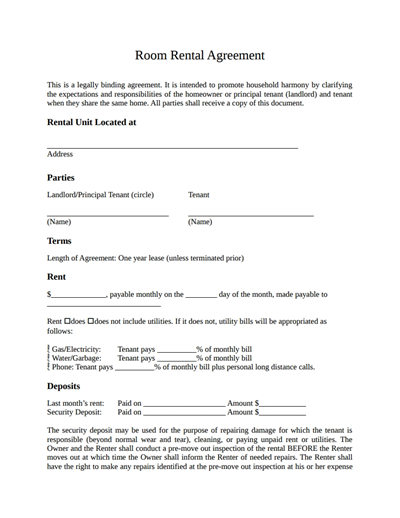 Room Rental Agreement Template: Free Download, Create, Edit, Fill 