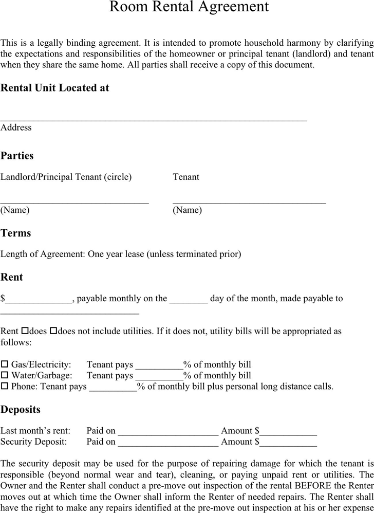 free room rental lease agreement template room agreement template 