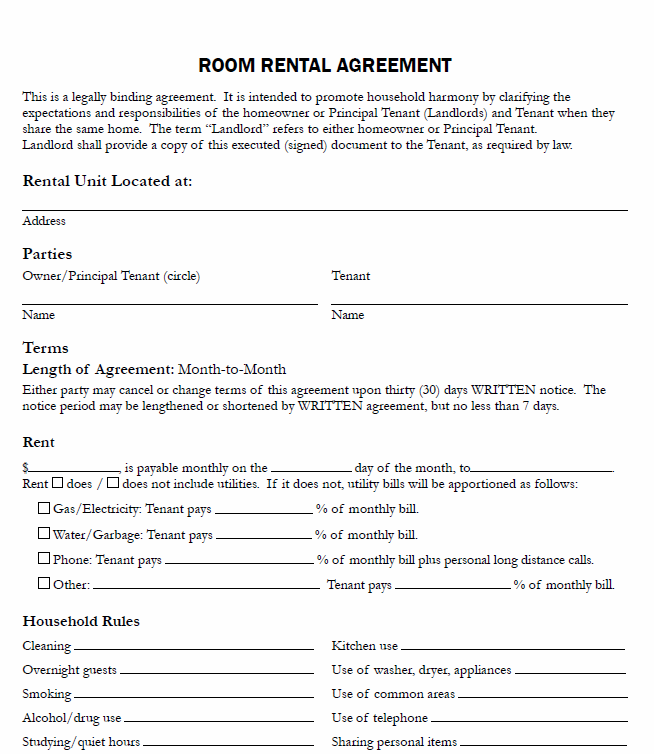 free templates of written room lease agreement lease agreement for 