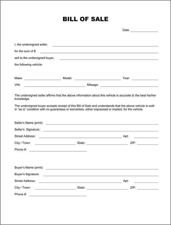 bill of sale form for motor vehicles   Gecce.tackletarts.co