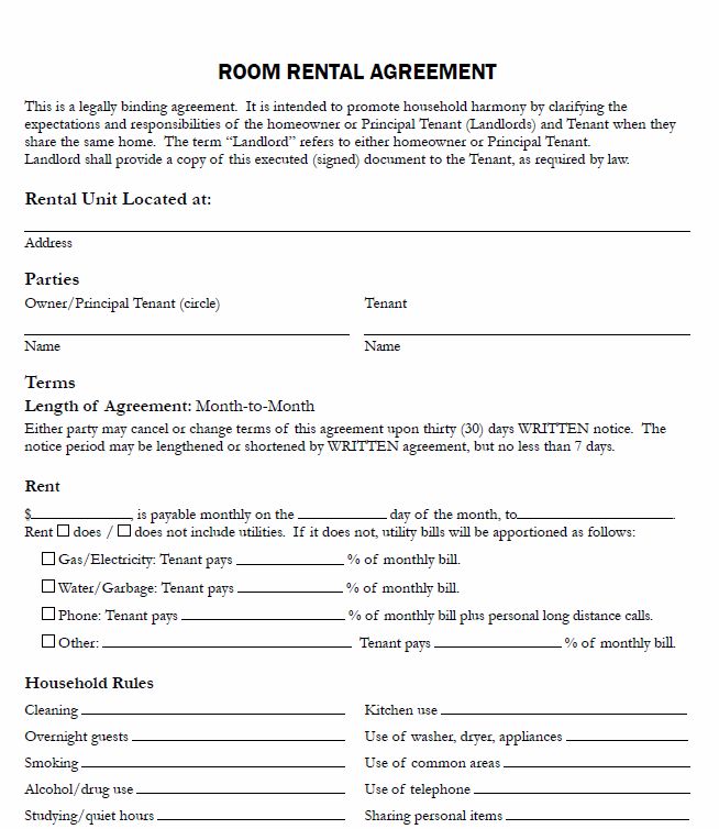 room agreement template lease agreement for renting a room 