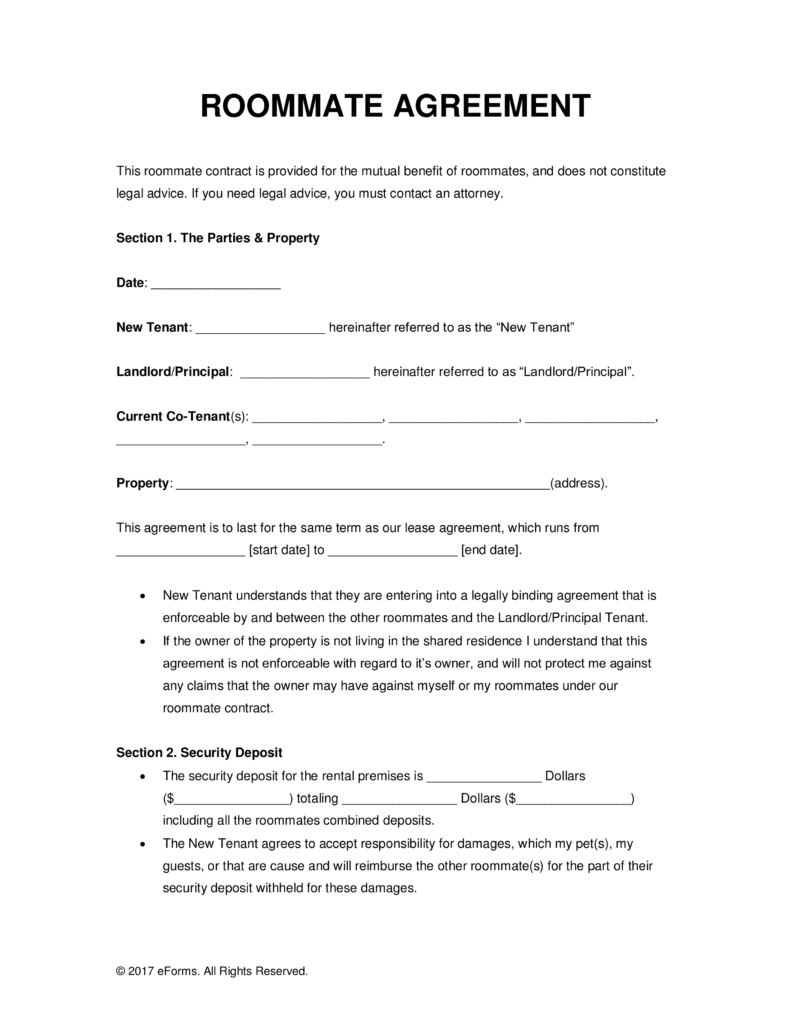 Free Roommate (Room Rental) Agreement Template   PDF | Word 