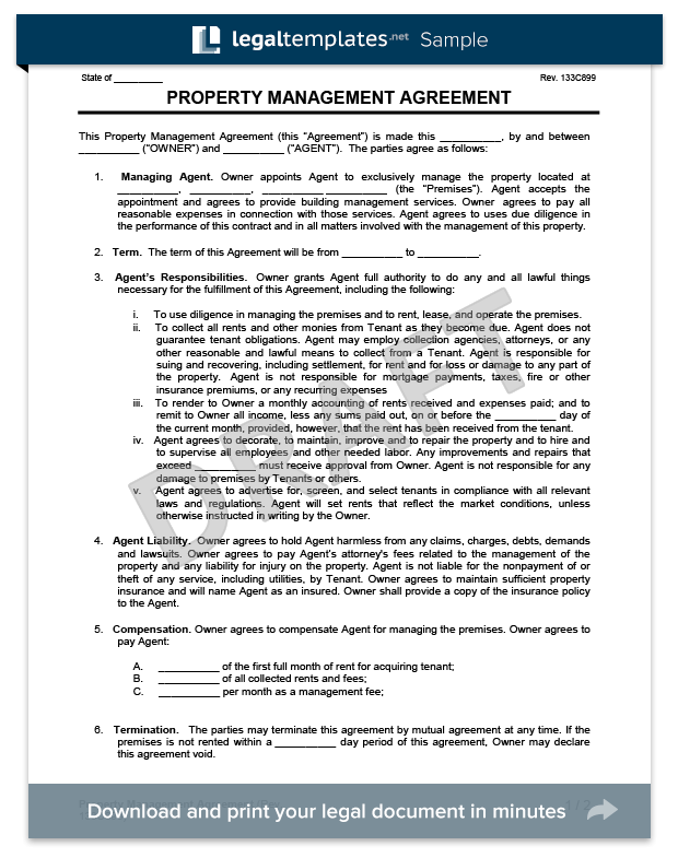 property management services agreement template landlords property 