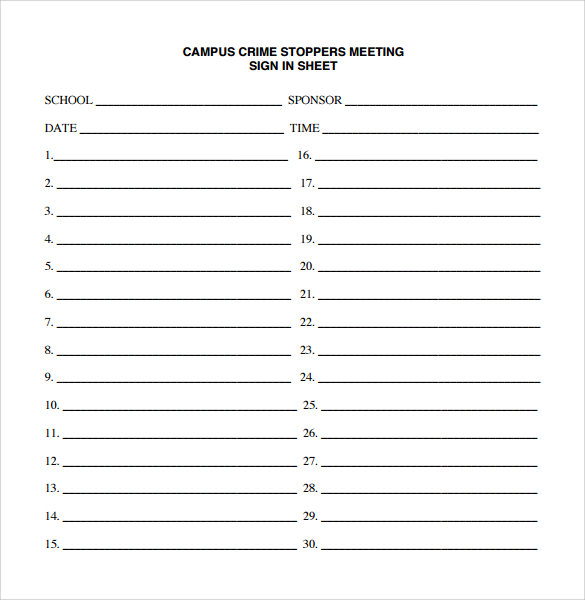 14+ Sample Meeting Sign in Sheets | Sample Templates