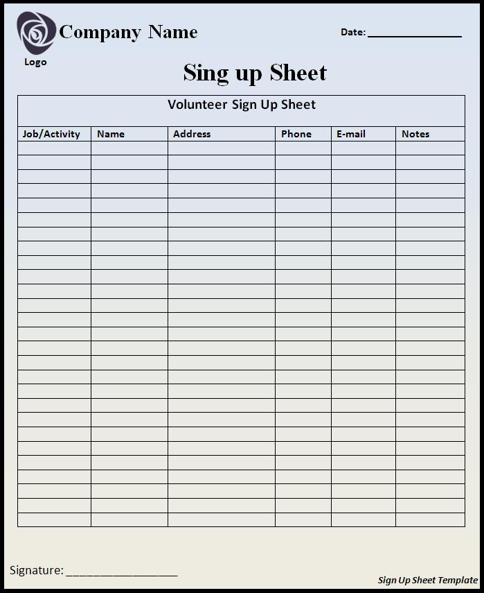 Sign Up Sheets   Potluck Sign Up Sheet