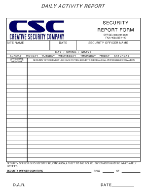 security guard daily activity report sample | Security Templetes 