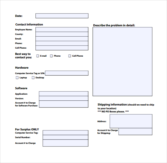 service call form template sample computer service request form 12 