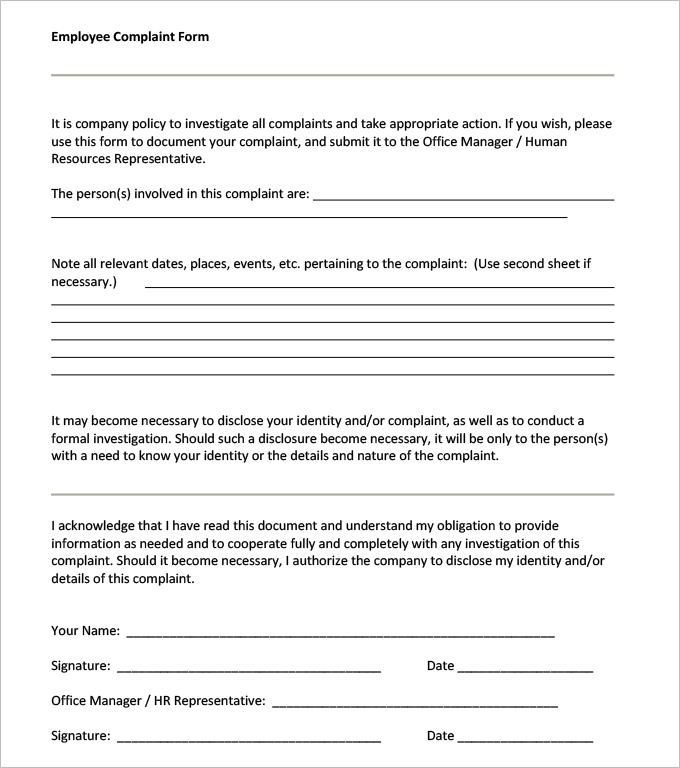 Sexual Harassment Complaint Form : Sample Forms