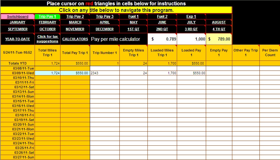 Truck driver accounting software spreadsheet program from 