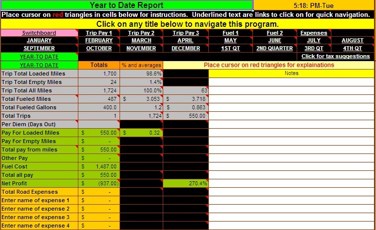 Truck driver accounting software spreadsheet program from 