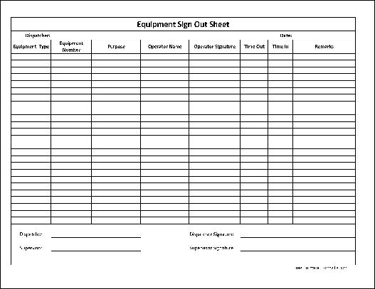 Printable Equipment Checkout Form