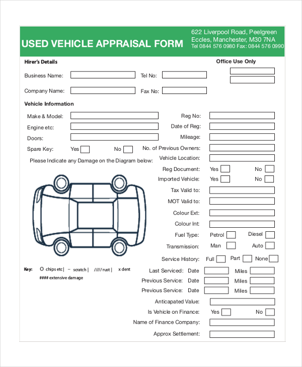 7+ Sample Vehicle Appraisal Forms   Sample, Example, Format