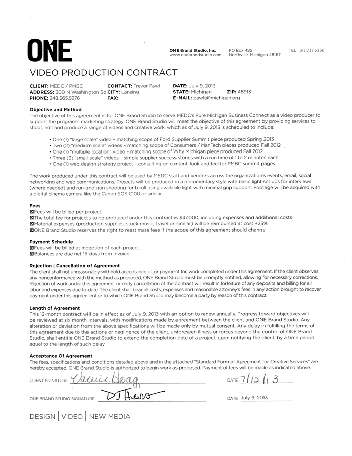 video agreement template video production contract 6 printable 
