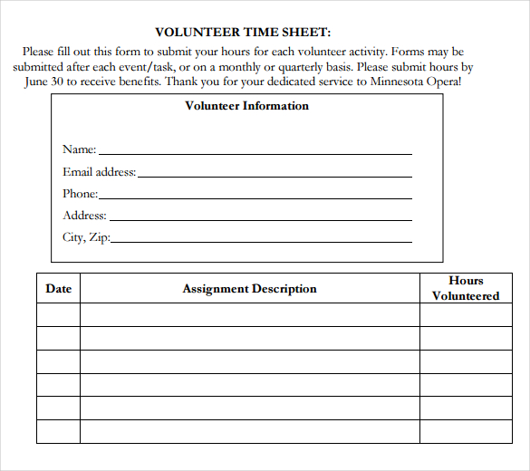 volunteer hours form template 18 volunteer timesheet templates 