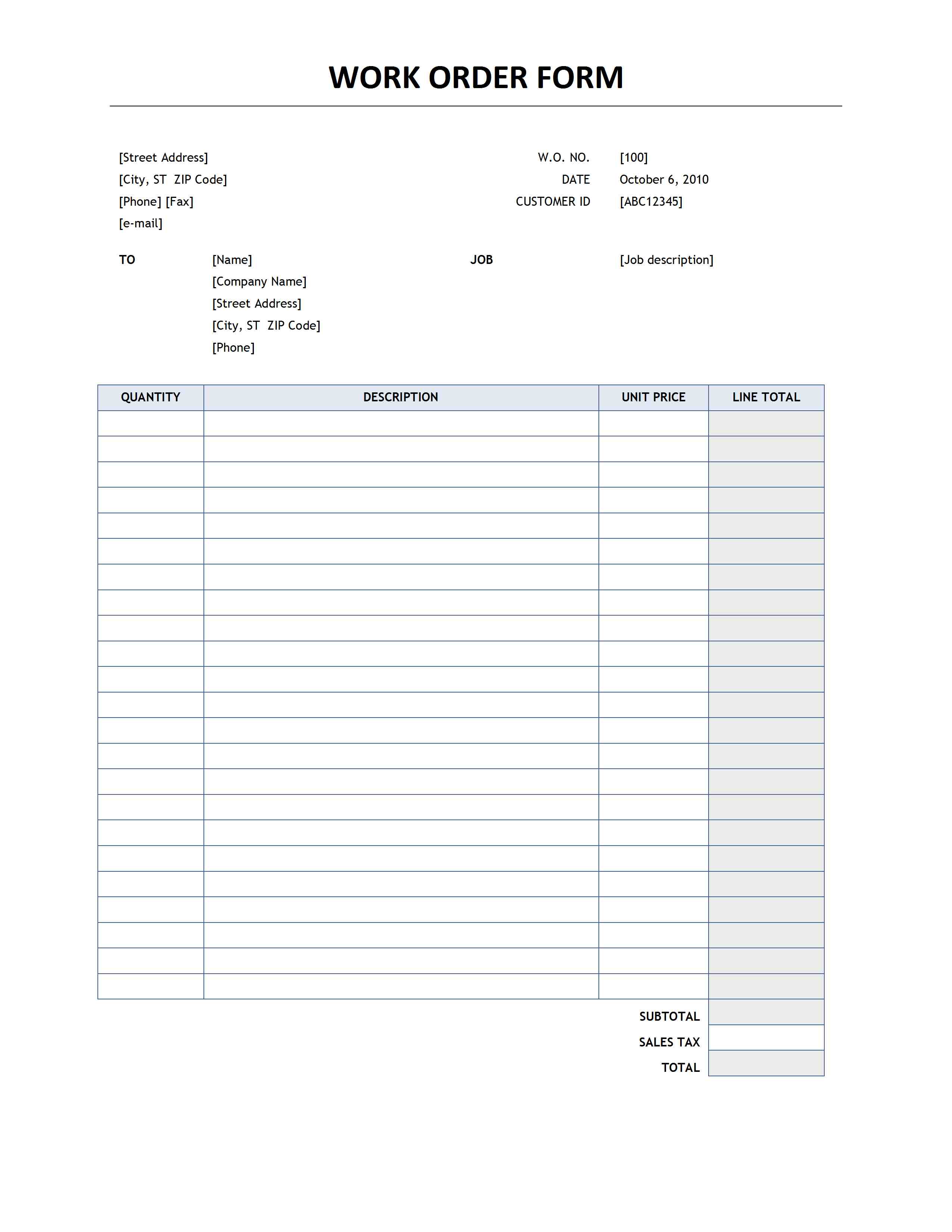 Work Order Template: Free Download, Create, Edit, Fill and Print 