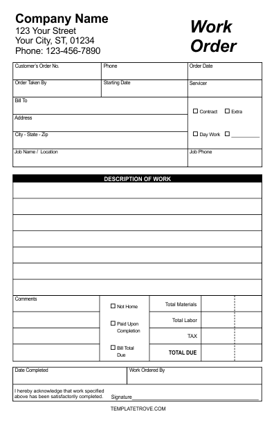 Work Order Form Template Work Order Forms Templates Awic2007 Work 