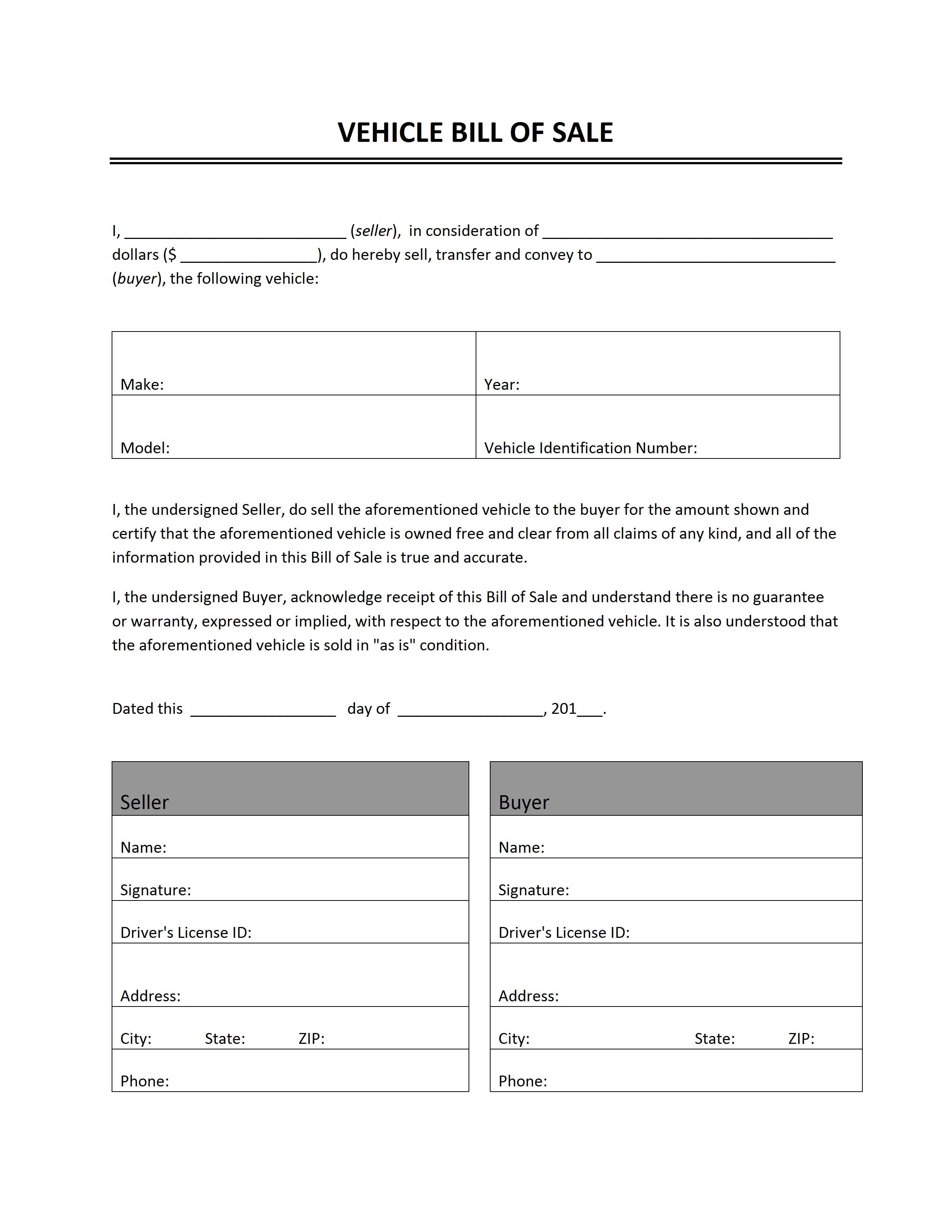 printable bill of sale template printable bill of sale template