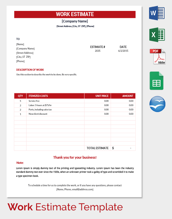 26+ Blank Estimate Templates PDF, DOC, Excel, ODT | Free 26+ Blank Estimate Templates PDF, DOC, Excel, ODT | Free