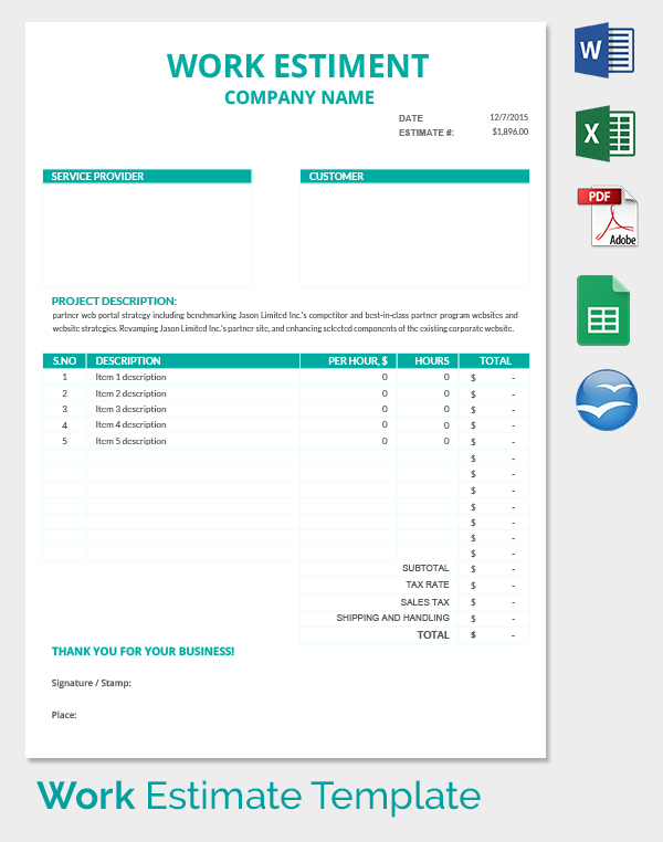 26+ Blank Estimate Templates   PDF, DOC, Excel, ODT | Free 