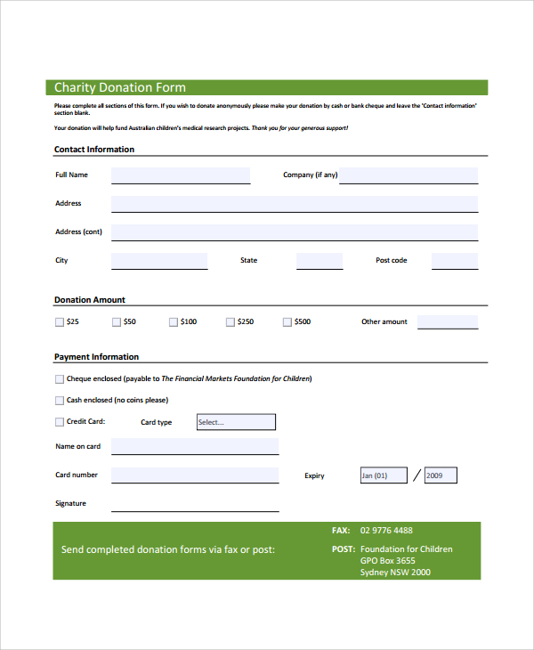 charity pledge form template charitable contribution form template 