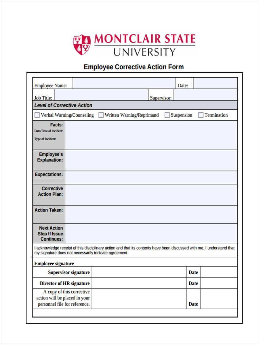 employee corrective action form template disciplinary action form 