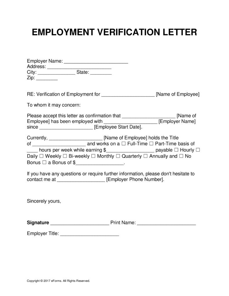Free Employment (Income) Verification Letter   PDF | Word | eForms 